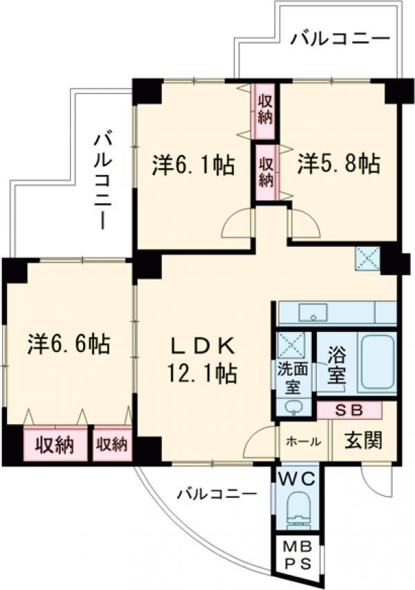 エンゼルハイム豊見城城址公園(3LDK/5階)の間取り写真