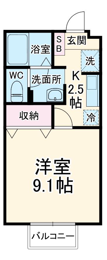 メゾン・ベルグⅡ(1K/1階)の間取り写真