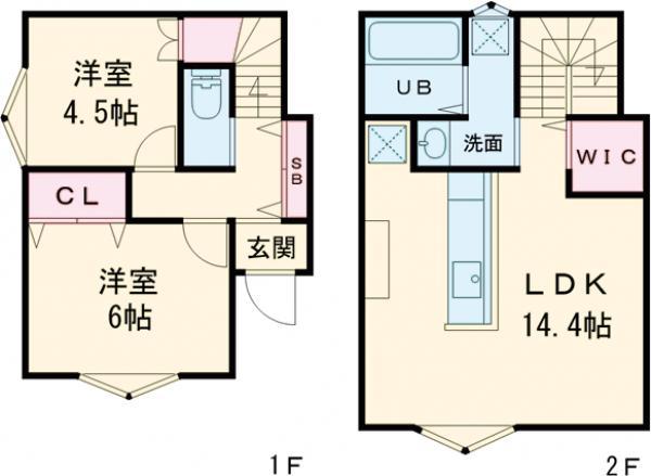 東武鉄道宇都宮線 江曽島駅 徒歩18分 2階建 築1年(2LDK)の間取り写真