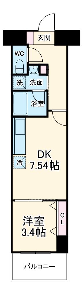 リブネスコート江坂Ⅱ(1DK/3階)の間取り写真