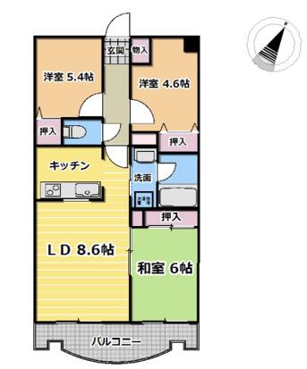 クオリアテラス千人町(3LDK/4階)の間取り写真