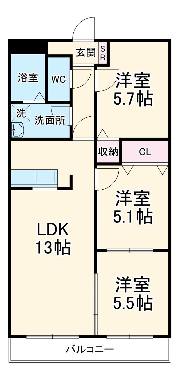 ロイヤルガーデン学園通Ⅱ(3LDK/3階)の間取り写真