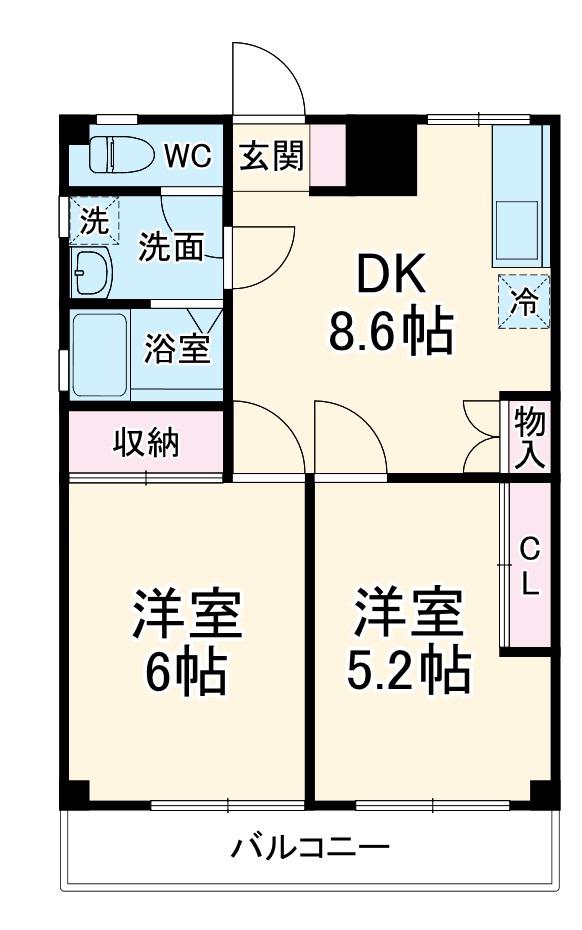 KSコート(2DK/2階)の間取り写真