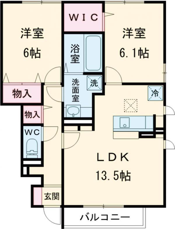 カーサ ソレール2 C(2LDK/1階)の間取り写真