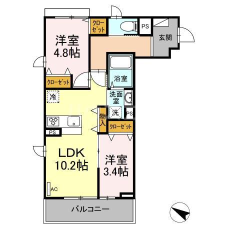 AROMAⅢ(2LDK/2階)の間取り写真