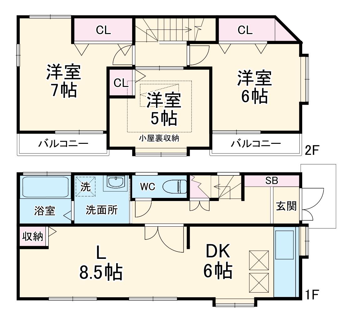 西武鉄道新宿線 新所沢駅 徒歩28分 2階建 築29年(3LDK)の間取り写真