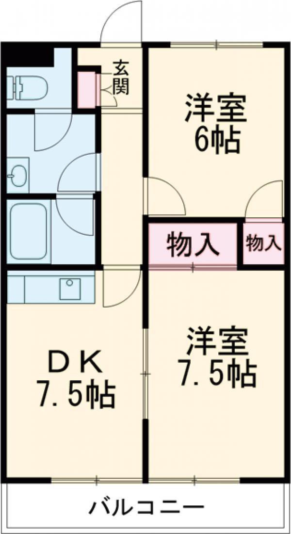 イーストスクエアⅠ(2DK/2階)の間取り写真