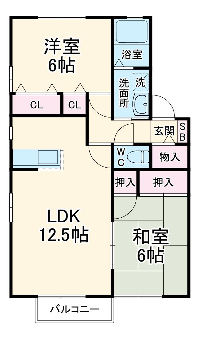 エスポワール鈴鹿(2LDK/2階)の間取り写真