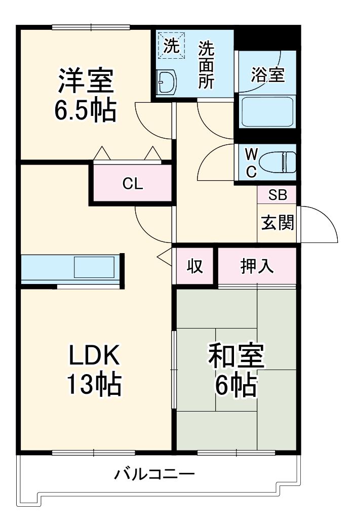グランメール勝田Ⅱ(2LDK/2階)の間取り写真