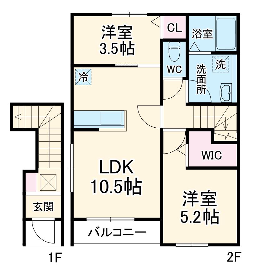リーブルファイン八千代勝田台Ⅱ(2LDK/2階)の間取り写真