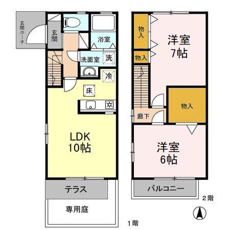 クレールA棟(2LDK/1階)の間取り写真
