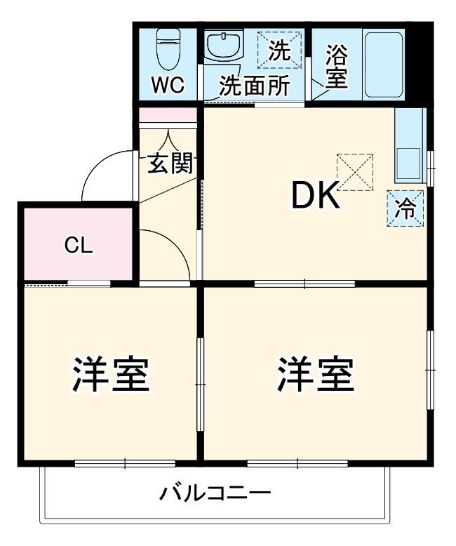 ビューパレス A棟(2DK/1階)の間取り写真