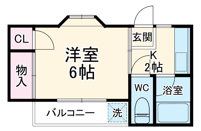 シャンティB(1K/1階)の間取り写真