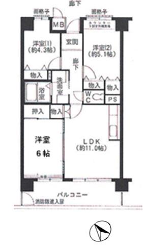 CH158RESIDENCE NAKANOSHIMA(3LDK/5階)の間取り写真