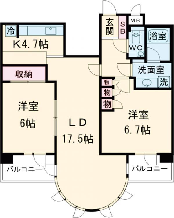 ルネ小岩ガーデンハウス(2LDK/9階)の間取り写真