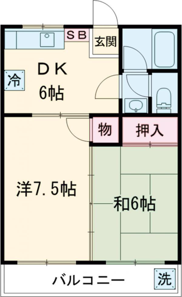 ハイブリッヂマンション(2DK/2階)の間取り写真