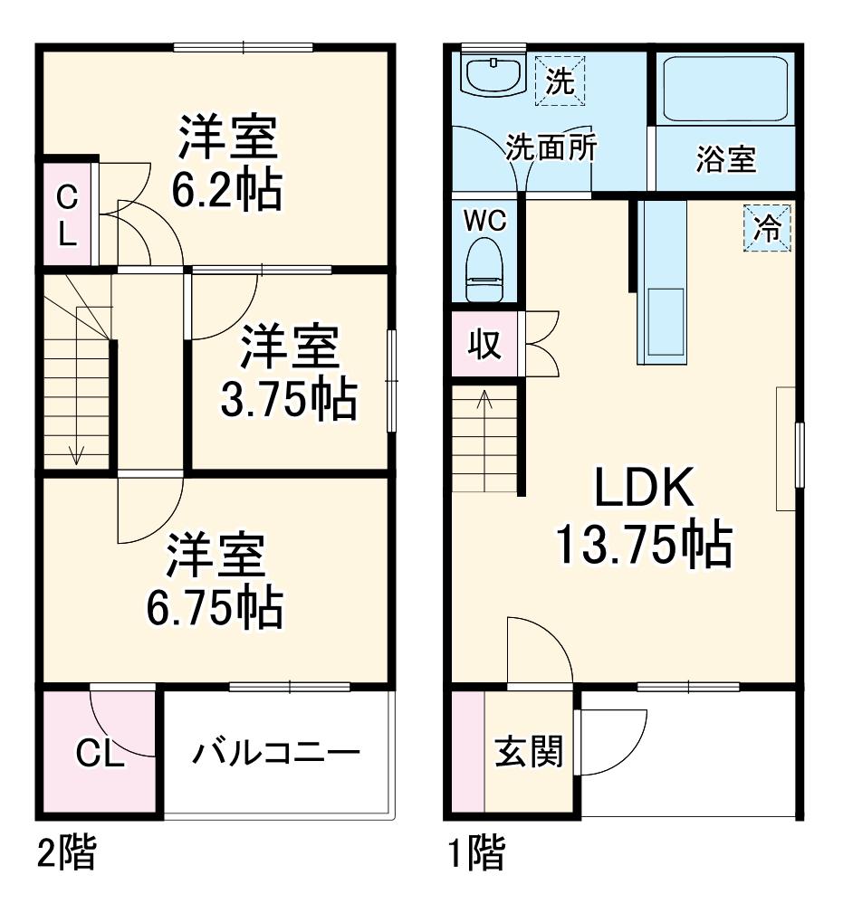 ヴィラフロンティア東鶉B(3LDK/1階)の間取り写真