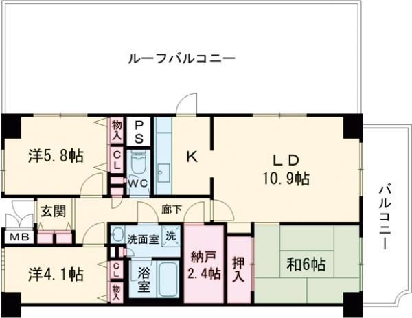 宇喜田ホームズ(3SLDK/10階)の間取り写真
