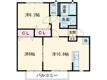 メルヴェーユ松代 A棟(2LDK/2階)の間取り写真