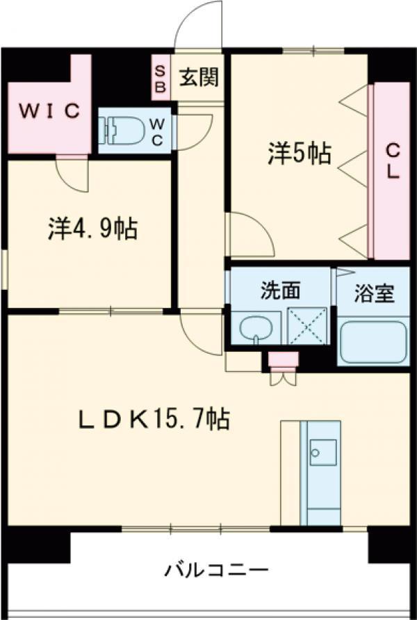 LIBTH博多駅南ウエスト(2LDK/2階)の間取り写真