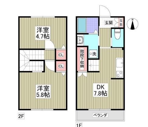 グラディートA棟(2DK/1階)の間取り写真