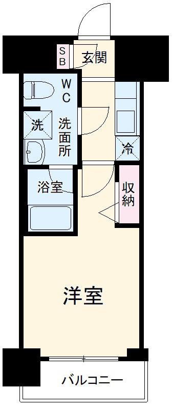 メインステージ横濱伊勢佐木Ⅱ(1K/4階)の間取り写真