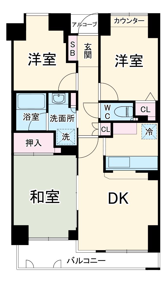ニューシティ東戸塚パークハウス南の街(3LDK/3階)の間取り写真
