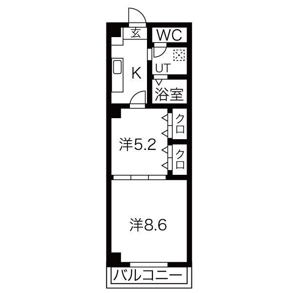 レジデンスカープ茂原(2K/5階)の間取り写真