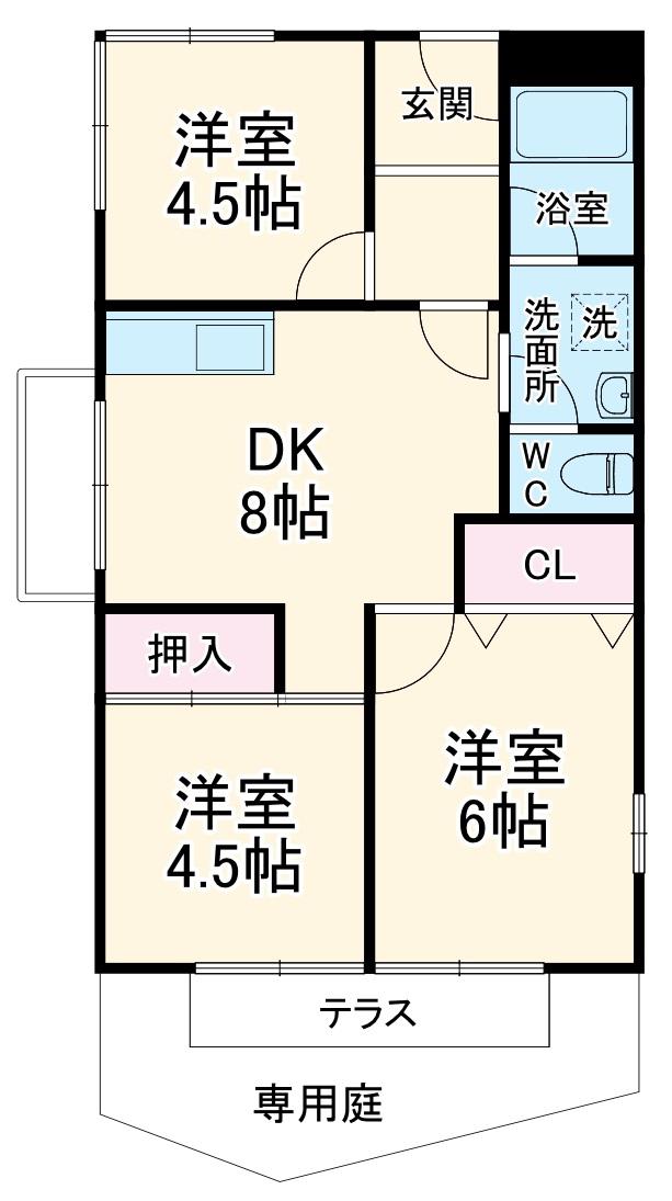 ロイヤルクイーンズパーク箕面(3LDK/1階)の間取り写真