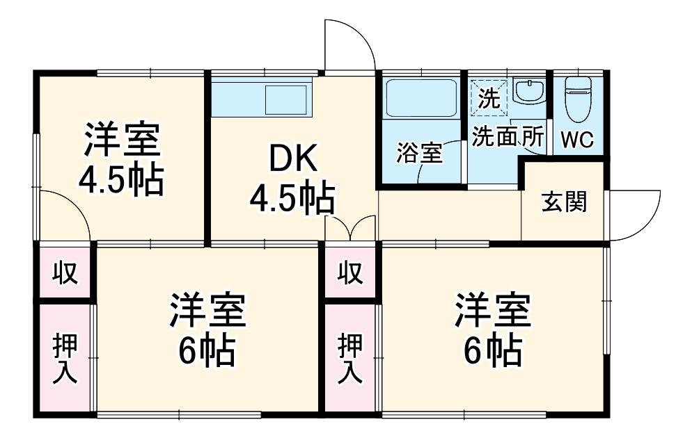 身延線 常永駅 徒歩25分 1階建 築41年(3DK)の間取り写真