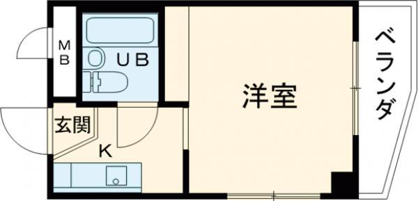 高辻ローズハイツ(1K/2階)の間取り写真