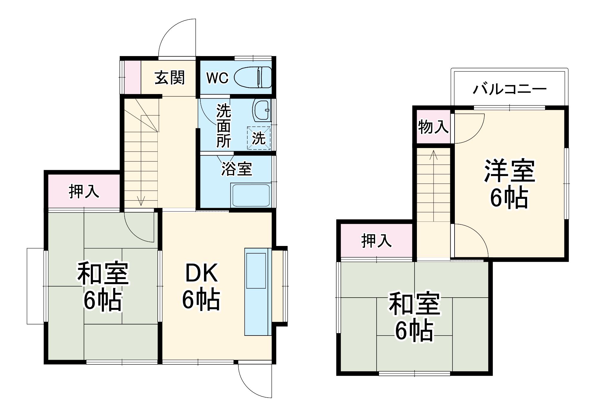 横浜線 橋本駅(神奈川) バス乗車時間：40分 小沢バス停で下車 徒歩2分 2階建 築48年(3DK)の間取り写真