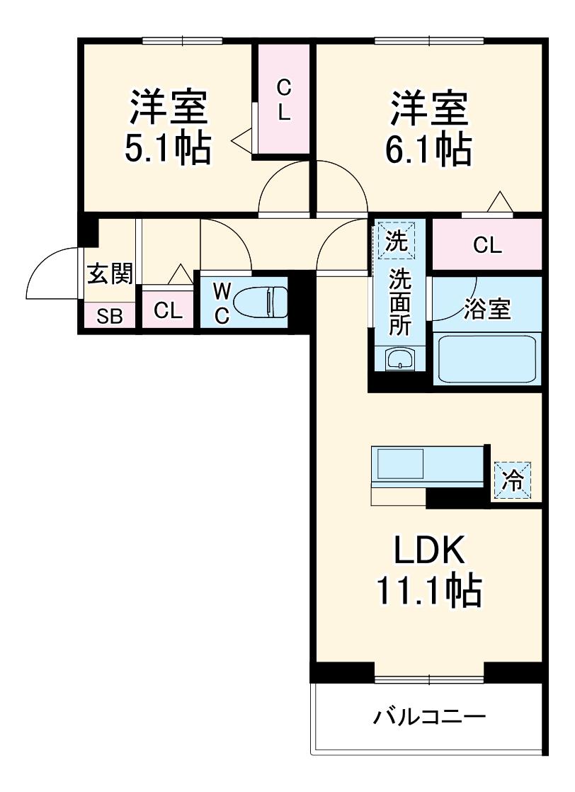 メゾンクレール(2LDK/2階)の間取り写真
