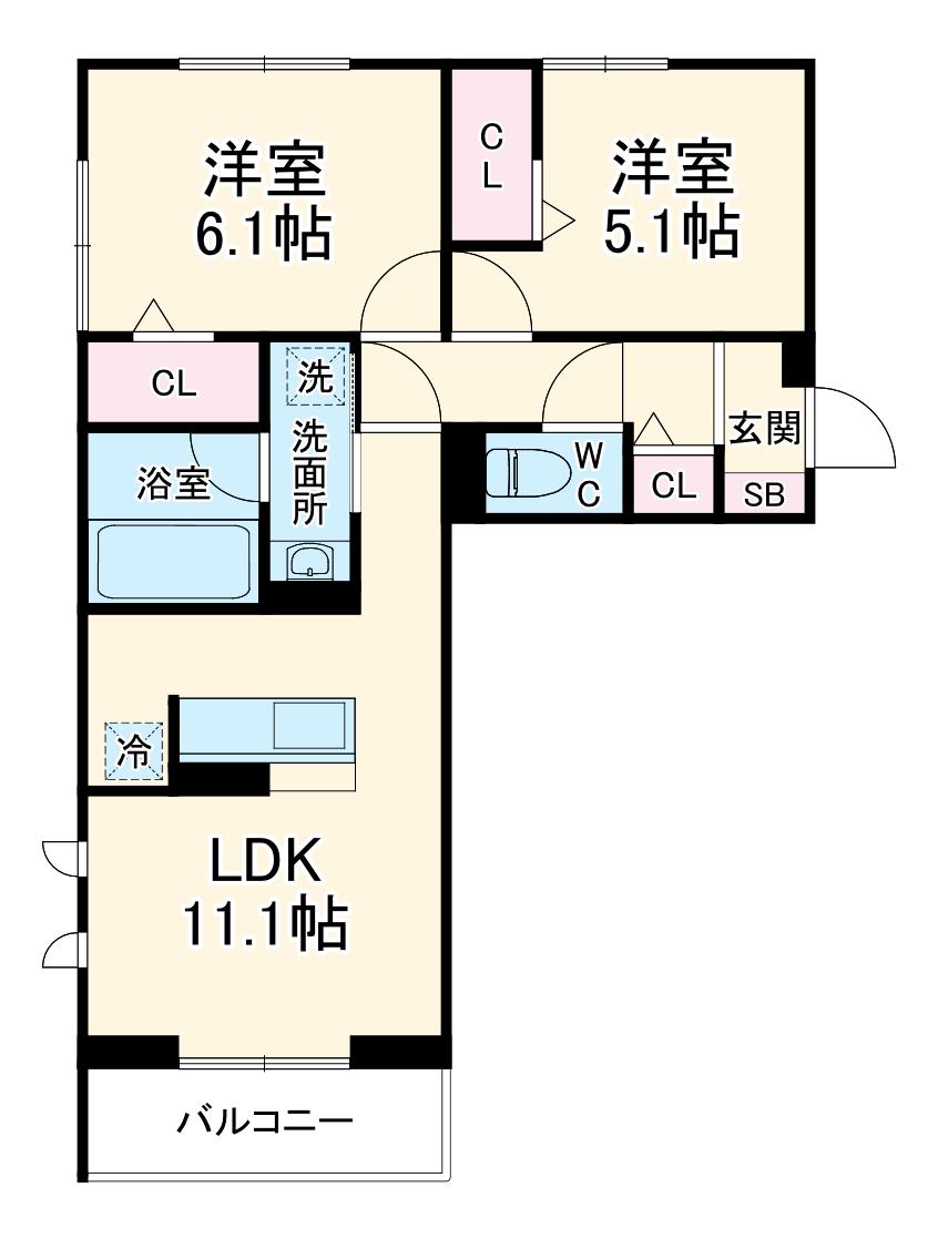 メゾンクレール(2LDK/2階)の間取り写真