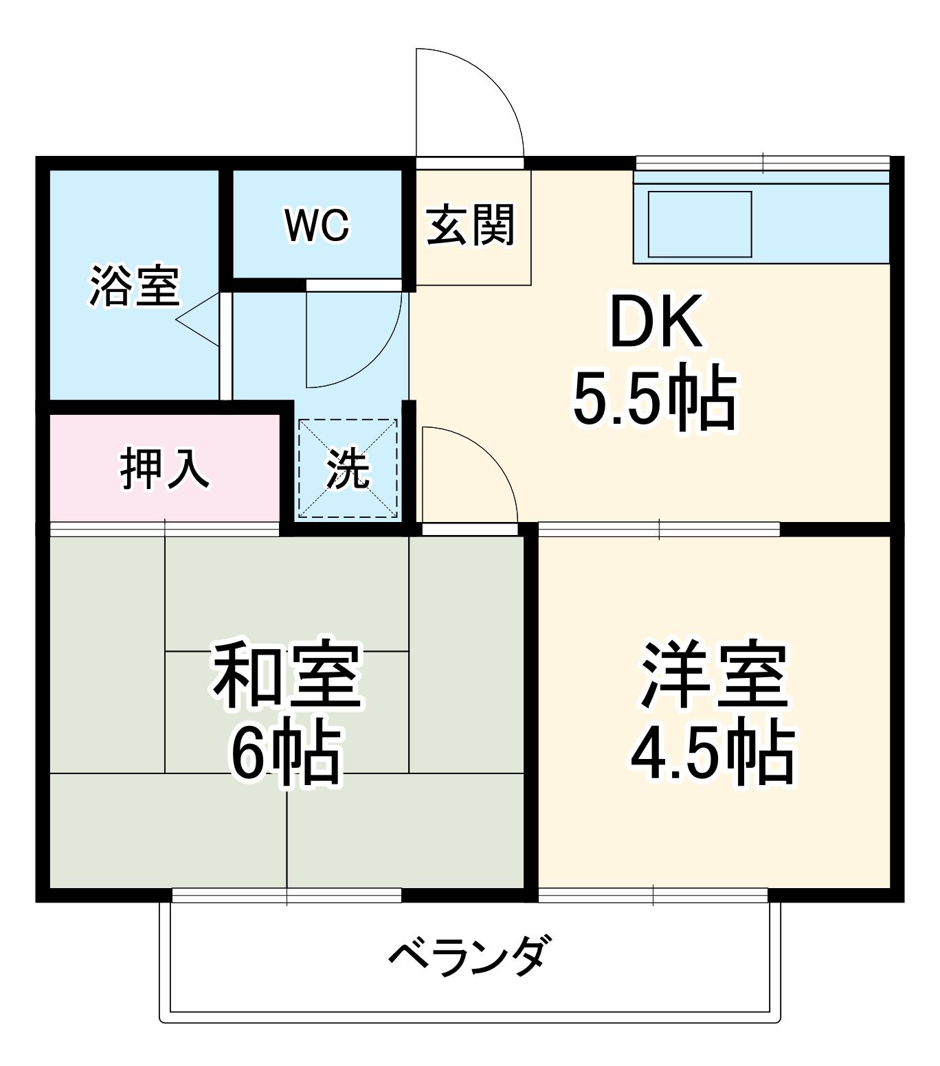ウィングハイツ片貝(2DK/1階)の間取り写真