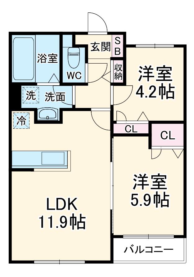 ボナール・カワダ(2LDK/2階)の間取り写真