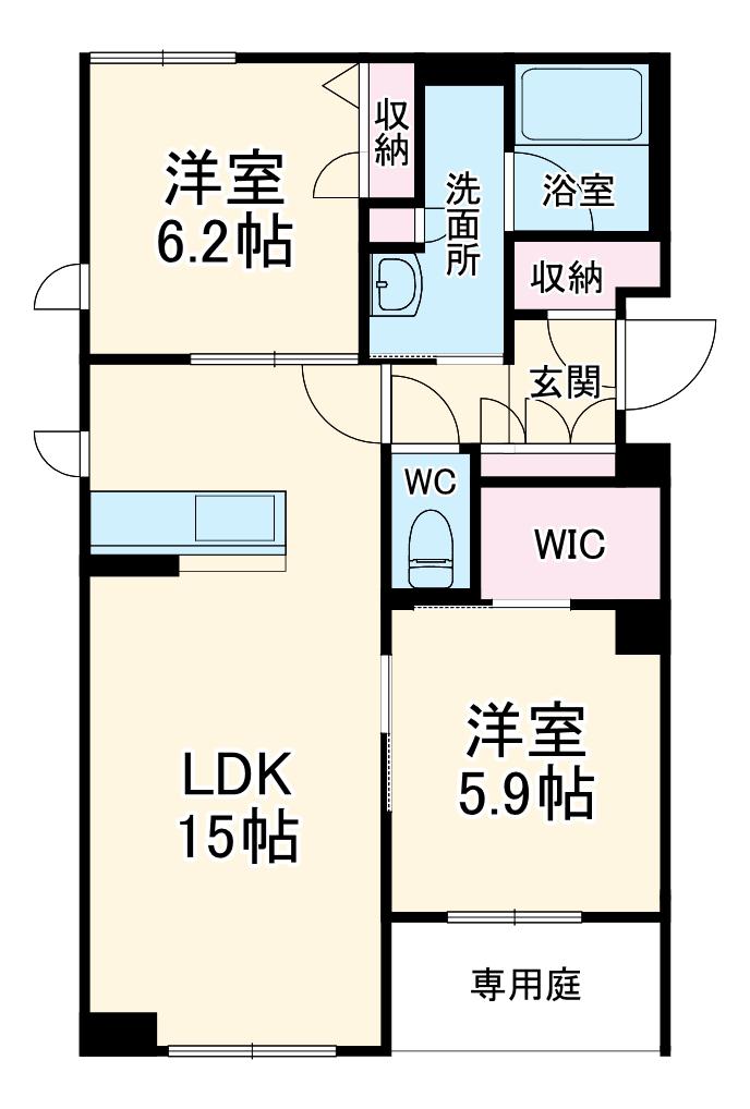 クレアトゥール アネックス(2LDK/1階)の間取り写真
