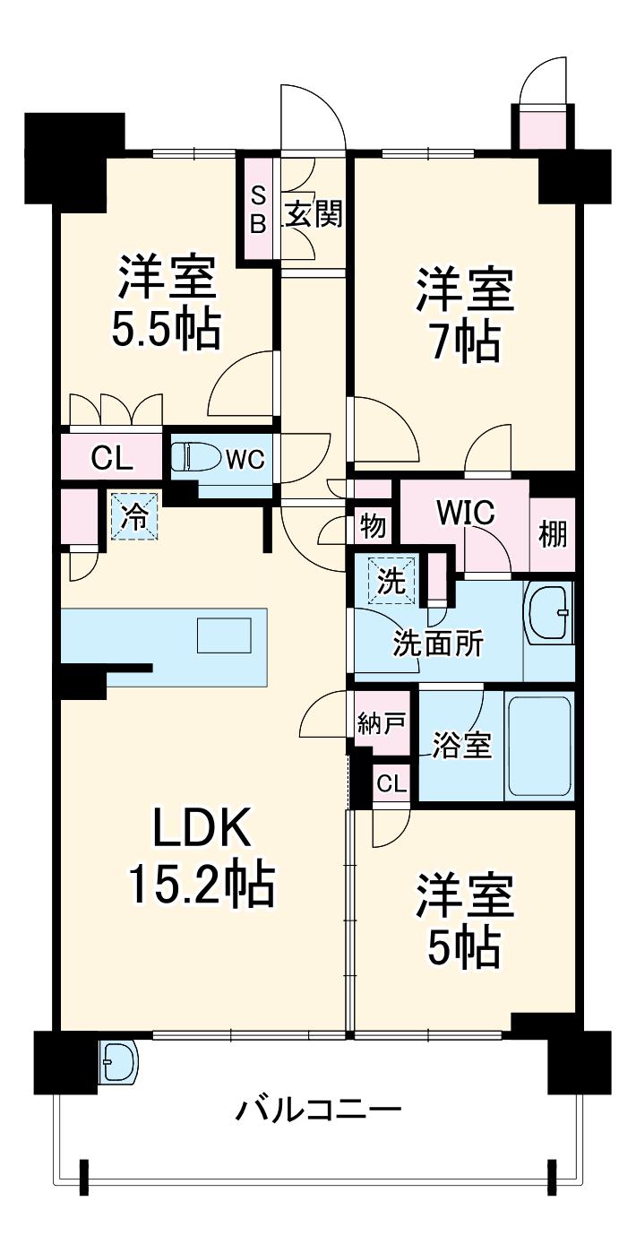 アネシア生田月見台(3LDK/2階)の間取り写真
