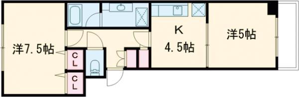 メゾンエクレーレ笹塚(2K/2階)の間取り写真
