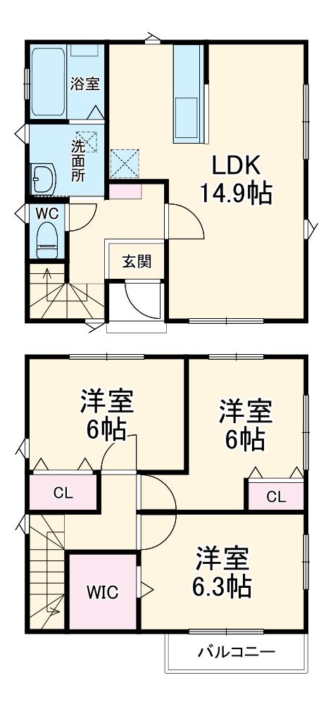 高崎線 鴻巣駅 徒歩14分 2階建 築1年(3LDK)の間取り写真
