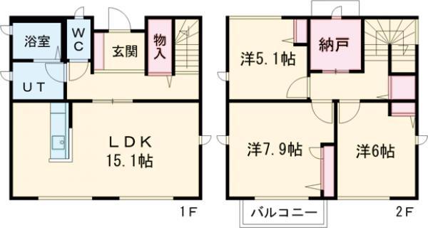 宇都宮芳賀ライト線 駅東公園前駅 徒歩17分 2階建 築19年(3LDK)の間取り写真