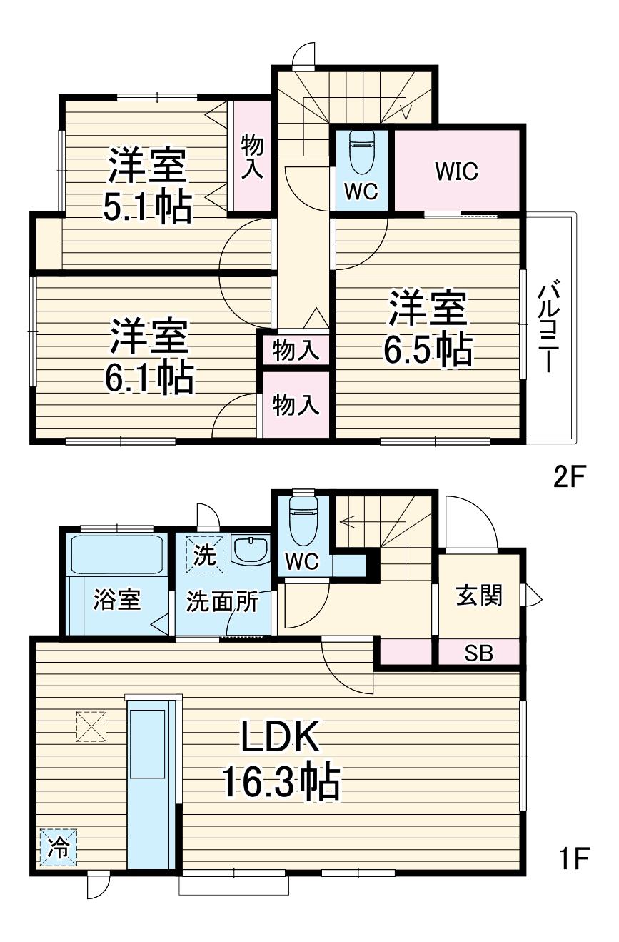 京成電鉄松戸線 滝不動駅 徒歩15分 2階建 築4年(3LDK)の間取り写真