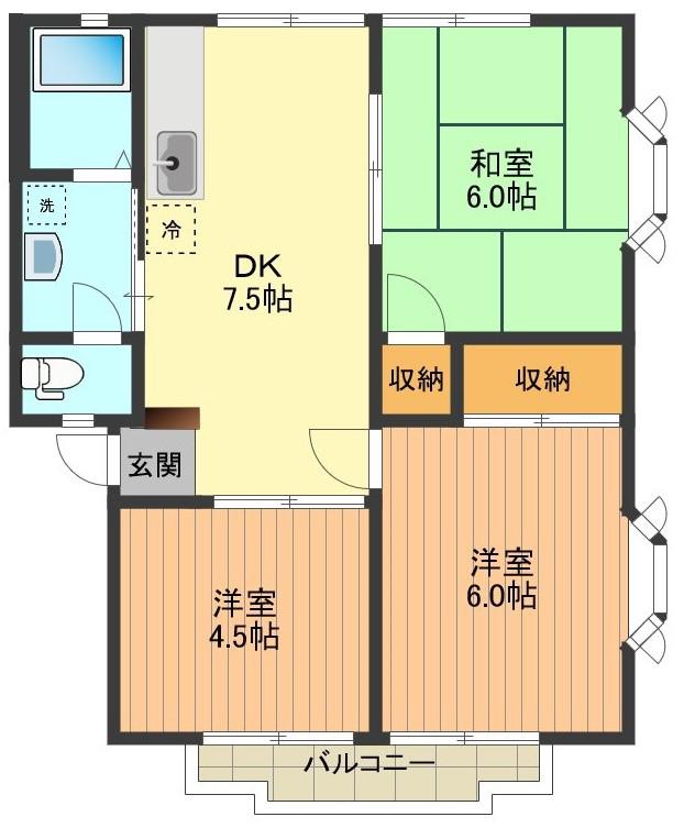 ビューハイツウインディア(3DK/2階)の間取り写真