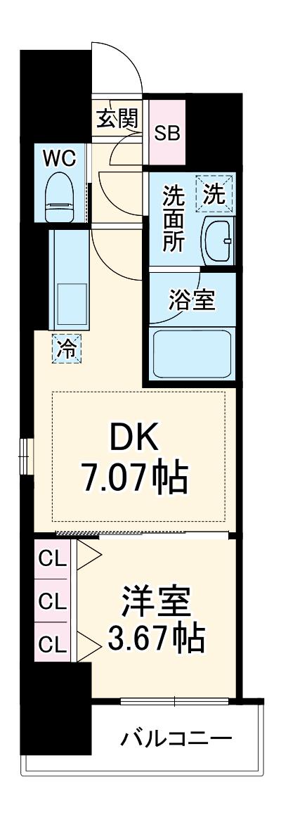 扇町公園プライマリーワン(1DK/8階)の間取り写真
