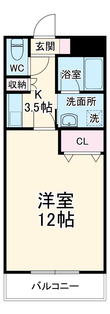 クリスタル甲府国母(1K/3階)の間取り写真