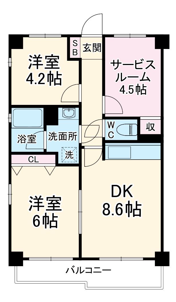 ライオンズマンション武蔵浦和(2SDK/3階)の間取り写真