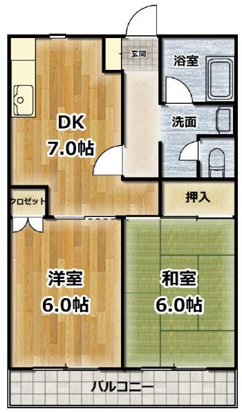 スカイマンション(2DK/4階)の間取り写真