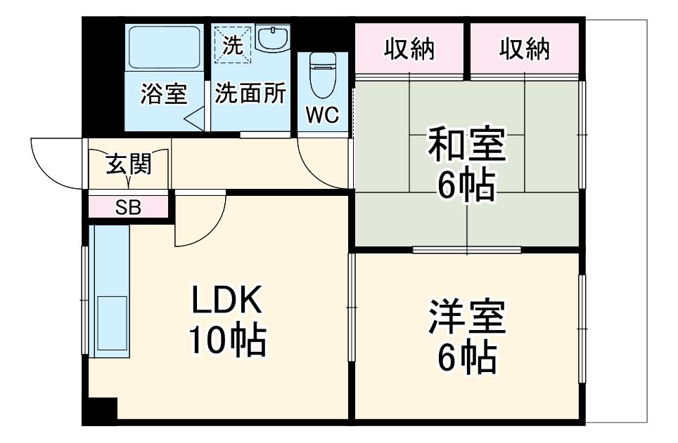 アベニュービル(2DK/6階)の間取り写真