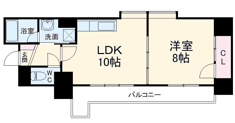 ゴールドハイツ渡辺(1LDK/9階)の間取り写真