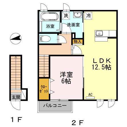 ヴィラ山王Ⅱ(1LDK/2階)の間取り写真